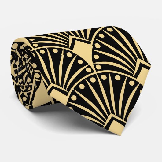 Gold  Art Deco Pattern op Dark Grey Stropdas (Opgerold)