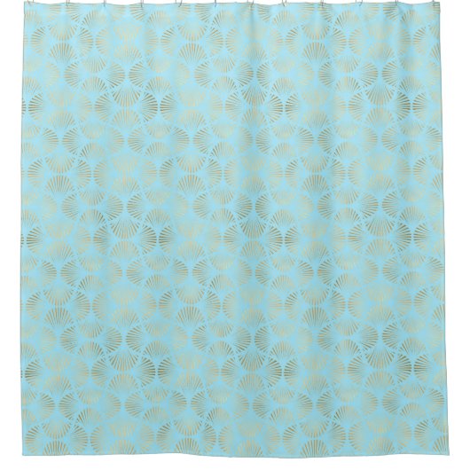 Gold Art Deco Pattern op Light Blue Douchegordijn (Voorkant)