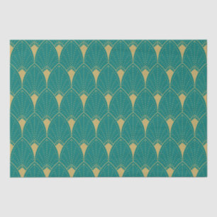 Gold Art Deco Pattern op Turquoise Background Tissuepapier