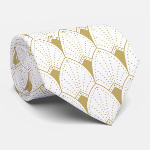 Gold Art Deco Pattern & White Background Stropdas