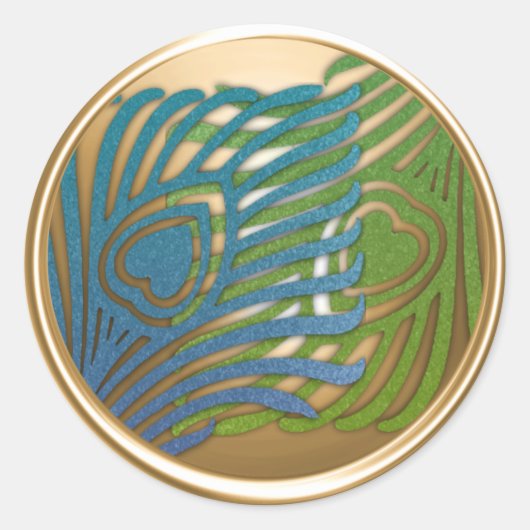 Gold Art Deco Peacock Envelope Seal Set 1104 Ronde Sticker (Voorkant)