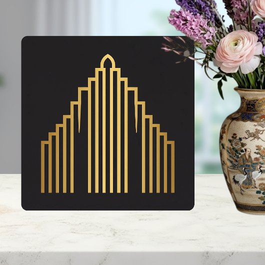 Gold Art Deco Skyscraper Silhouette Black Tile Tegeltje
