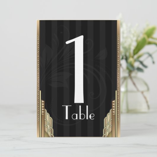 Gold Art Deco Stripe Table Number Kaart (Staand voorkant)