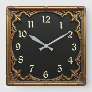 Gold Art Deco Vierkante Klok
