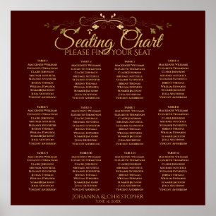 Gold & Auburn Brown 12-tafel-weddenschapenkaart Poster