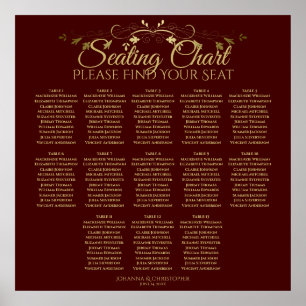 Gold & Auburn Brown 13-tabel weddenschapenkaart Poster