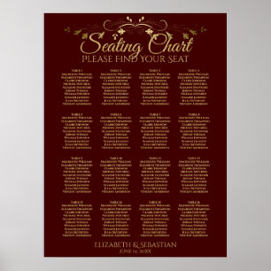 Gold & Auburn Brown 16-tabel weddenschapenkaart Poster
