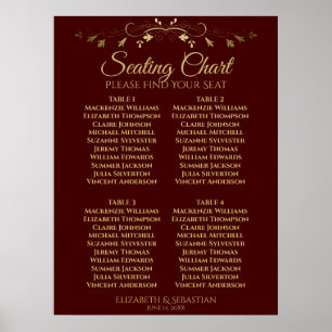 Gold & Auburn Brown 4-tabel weduwenkaart Poster