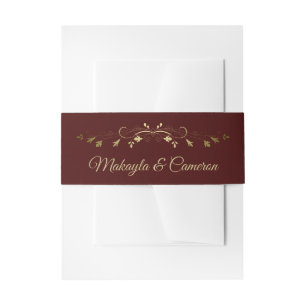 Gold & Auburn Floral Border Elegant Simple Wedding Uitnodigingen Wikkel