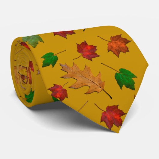 Gold Autumn Leaves Pattern Stropdas (Opgerold)