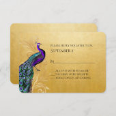 Gold avec Peacock Wedding carte RSVP (Devant / Derrière)