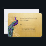 Gold avec Peacock Wedding carte RSVP<br><div class="desc">Elégante carte de réponse mariage à l'apparence or riche,  avec de jolis graphismes d'or fleuris,  et un paon violet et turquoise coloré,  sur le côté gauche.  Le texte en noir est prêt à être personnalisé pour votre jour de mariage.  Des produits correspondants sont disponibles.</div>