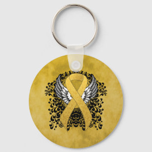 Gold Awareness Ribbon met Wings Sleutelhanger