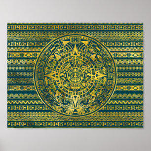 Gold Aztec Inca Mayan Calendar Poster