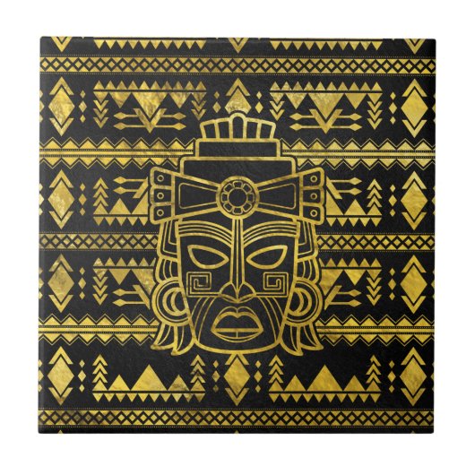 Gold Aztec Inca Mayan Masker Tegeltje (Voorkant)