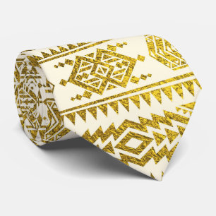 Gold Aztec Peruvian Tribal Pattern Stropdas