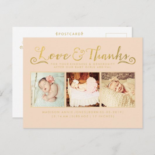 Gold Baby Faire-part de naissance Sip & Voir carte (Devant / Derrière)