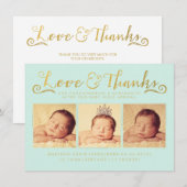 Gold Baby Geboorte Aankondiging 3 Fotosjabloon (Voorkant / Achterkant)