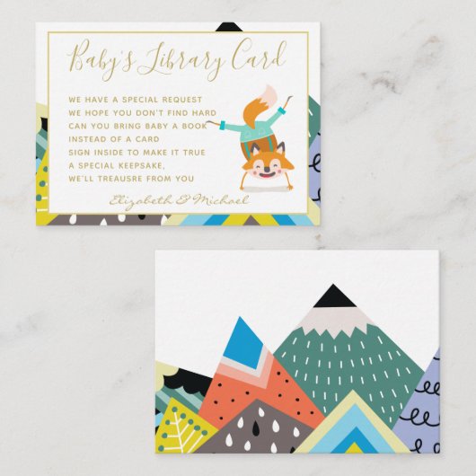 Gold Baby Library Book Request Mountain Fox Funny Informatiekaartje (Voorkant / Achterkant)