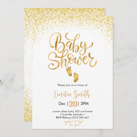 Gold Baby shower Invitation Kaart (Voorkant / Achterkant)
