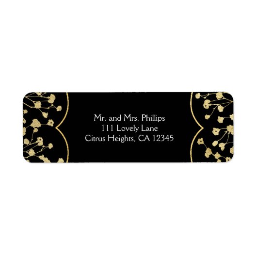 Gold Baby's Breath Floral Elegant Black Wedding Etiket (Voorkant)
