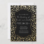 Gold Baby's Breath Floral Elegant Black Wedding Kaart (Voorkant)