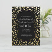 Gold Baby's Breath Floral Elegant Black Wedding Kaart (Staand voorkant)