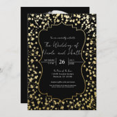 Gold Baby's Breath Floral Elegant Black Wedding Kaart (Voorkant / Achterkant)