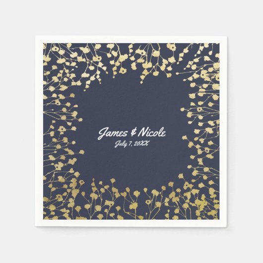 Gold Baby's Breath Floral Rustic Blue Wedding Servetten (Voorkant)