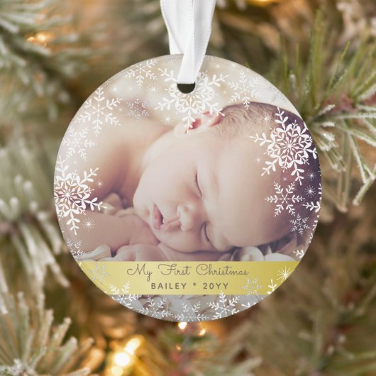 Gold Baby's eerste kerstfoto Foto Ornament (Boom)
