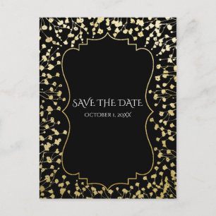Gold Baby's Grote Floral Rustic Black Save Date Aankondigingskaart