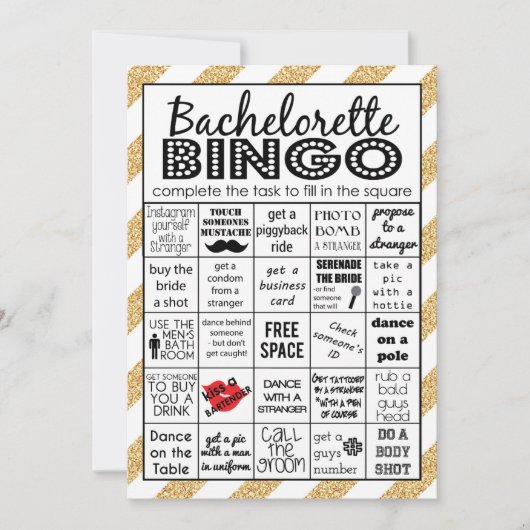 Gold Bachelorette Bingo, partijspel, uitdaging Kaart (Voorkant)