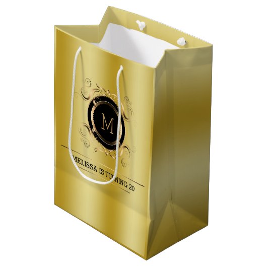 Gold Background met Gold en Black Lijst Medium Cadeauzakje (Voorkant Gekanteld)