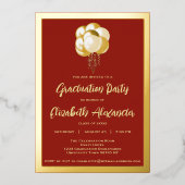 Gold Ballons Red Graduation Party Foil Invitation (Recto)