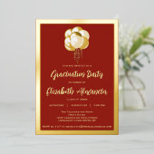Gold Ballons Red Graduation Party Foil Invitation (Debout devant)