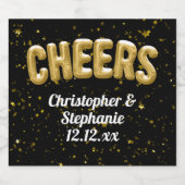 Gold Balloon Confetti Cheers Custom Bridal Weddens Sparkling Wijnetiket (Enkel label)