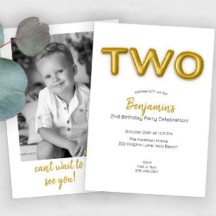 Gold Balloon deuxième anniversaire Invitation phot