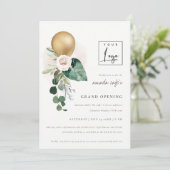Gold Balloon Floral Logo Grand Invitation d'ouvert (Debout devant)