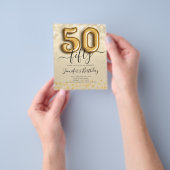 Gold Balloon Glitter 50th Birthday Party Invite Flyer (Hand)