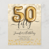 Gold Balloon Glitter 50th Birthday Party Invite Flyer (Voorkant)