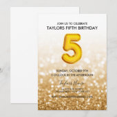 Gold Balloon Glitter 5e verjaardag Kaart (Voorkant / Achterkant)