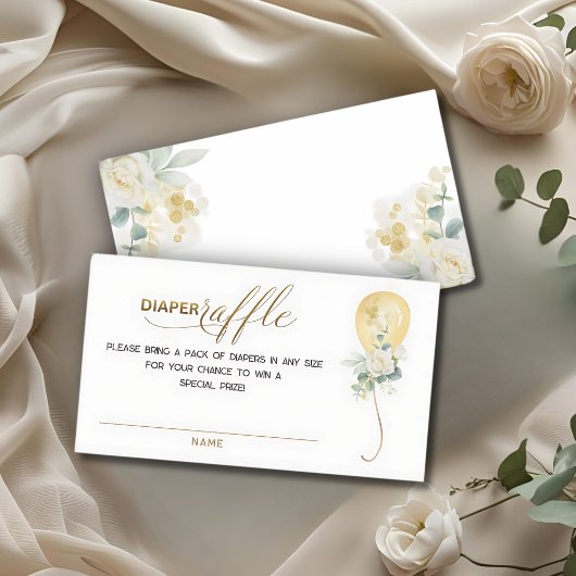 Gold Balloon Greenery Diaper Raffle Insert Card Informatiekaartje