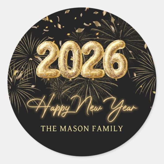 Gold Balloon New Years Eve Party Sticker (Voorkant)