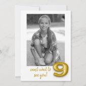 Gold Balloon Ninth Birthday Photo Invitation (Dos)