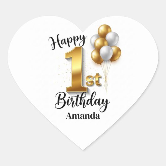 Gold Balloons 1st Birthday Sticker Sheet (Devant)