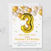 Gold Balloons 3rd Birthday-uitnodigingen (Voorkant)