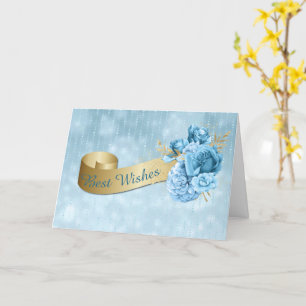 Gold Banner met Blue Flowers Wedding Kaart