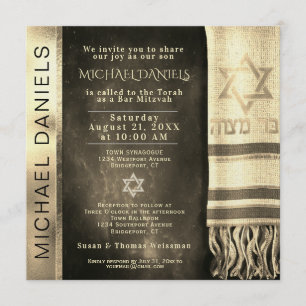 Gold Bar Mitzvah Prayer Shawl Uitnodiging