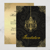 Gold  Baroque Chandelier Uitnodiging (Voorkant / Achterkant)