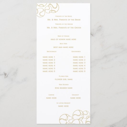 Gold Baseball Trouwprogramma Programma (Achterkant)